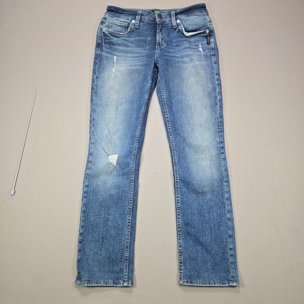 Silver Jeans‎ Co Elyse Straight Leg Jeans Medium Wash Distressed W25 L32